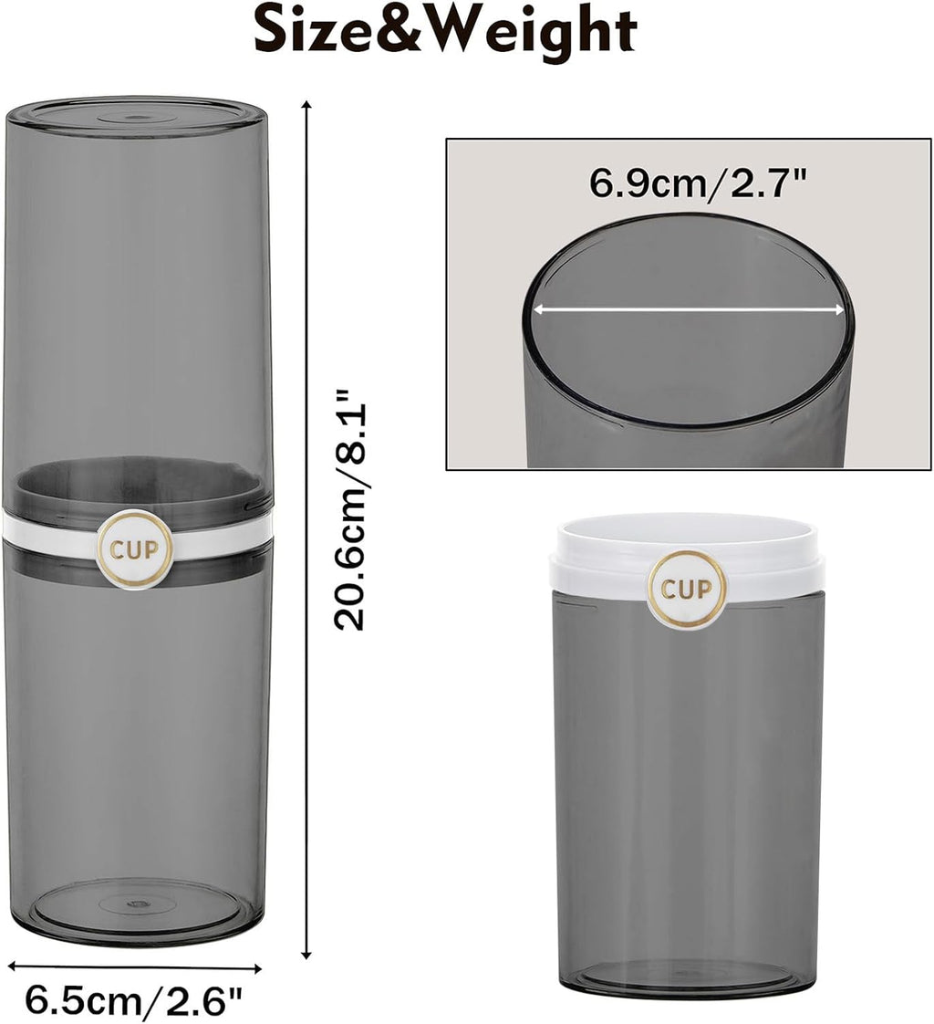 Yeeco toothbrush travel case, 2 pcs Transparent Black Portable Toothbrush Cover with Mouthwash Cup, Tooth Brushing Holder for Home School Camping Travelling, 8.1 x 2.6 inches,Clear Black