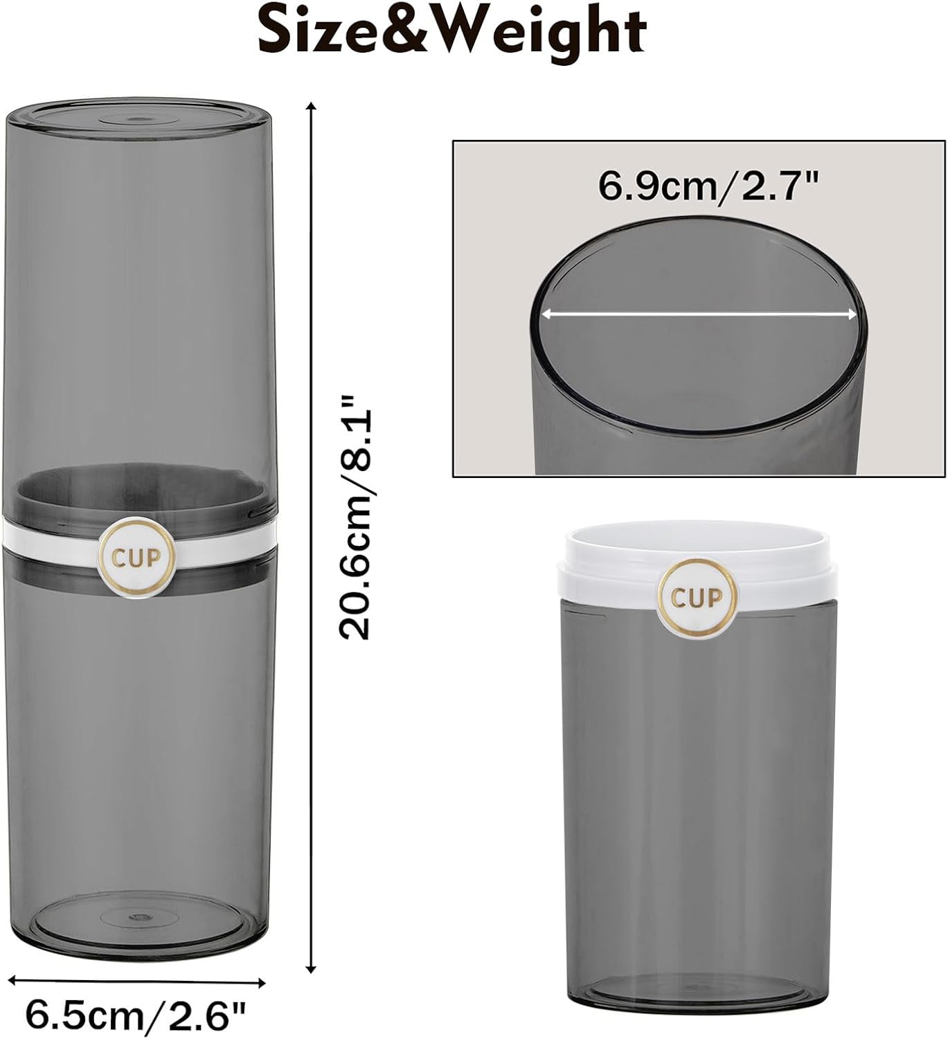 Yeeco toothbrush travel case, 2 pcs Transparent Black Portable Toothbrush Cover with Mouthwash Cup, Tooth Brushing Holder for Home School Camping Travelling, 8.1 x 2.6 inches,Clear Black