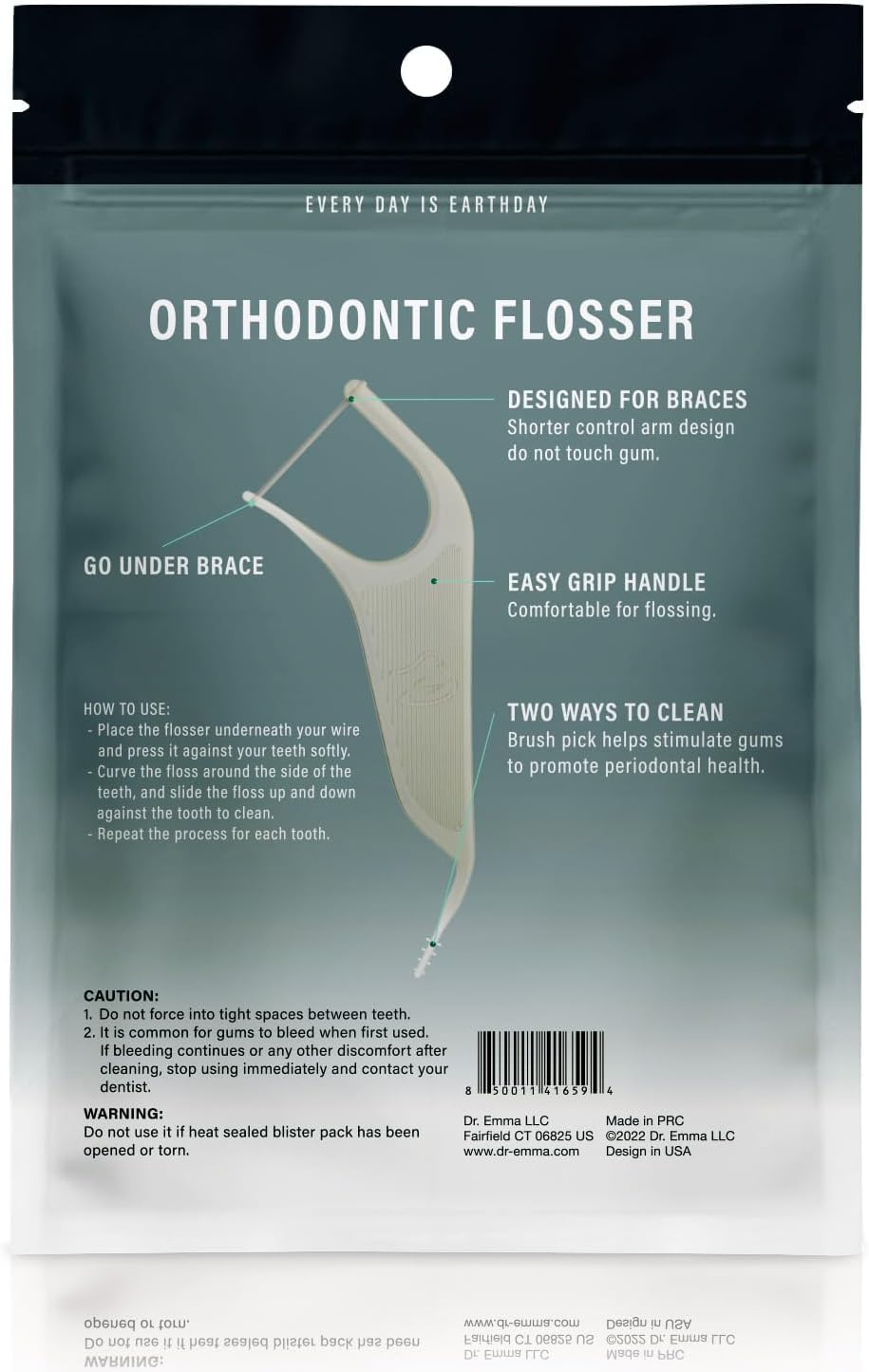 Dr. Emma Orthodontic Flossers for Braces, Ortho Dental Floss Picks, Mint Flavor 60 Count/Bag, Gray, 1 Pack