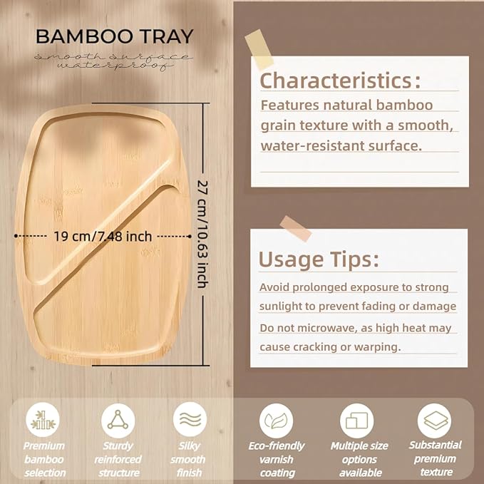 1PCS Bamboo Bathroom Trays - Suitable for The Bathroom,Kitchen,Breakfast Tray and Decorative Tray (10.63 in * 7.09 in)