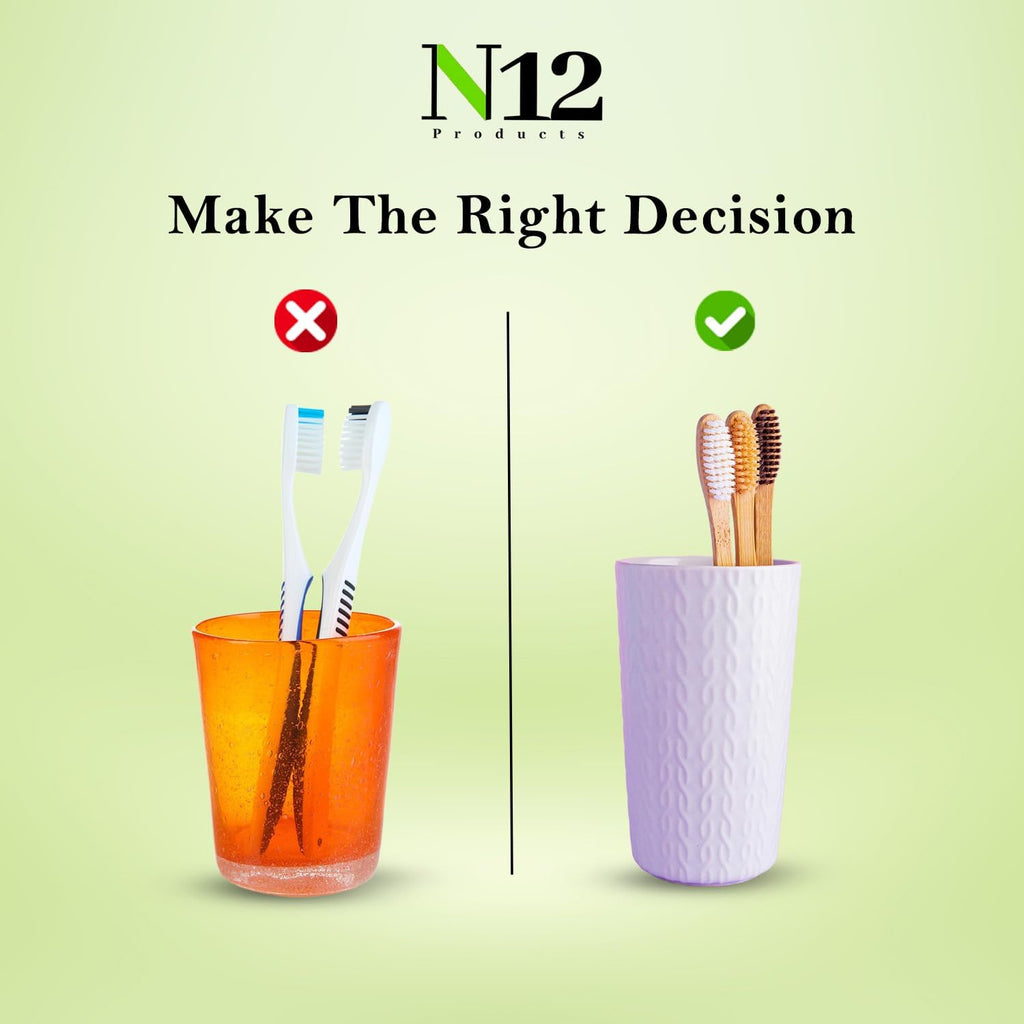 N12 Biodegradable Pack of 10 Bamboo Toothbrushes - Multicolored Charcoal BPA-Free Soft Bristol, Eco-Friendly, Sustainable Reusable Travel Tooth Brush