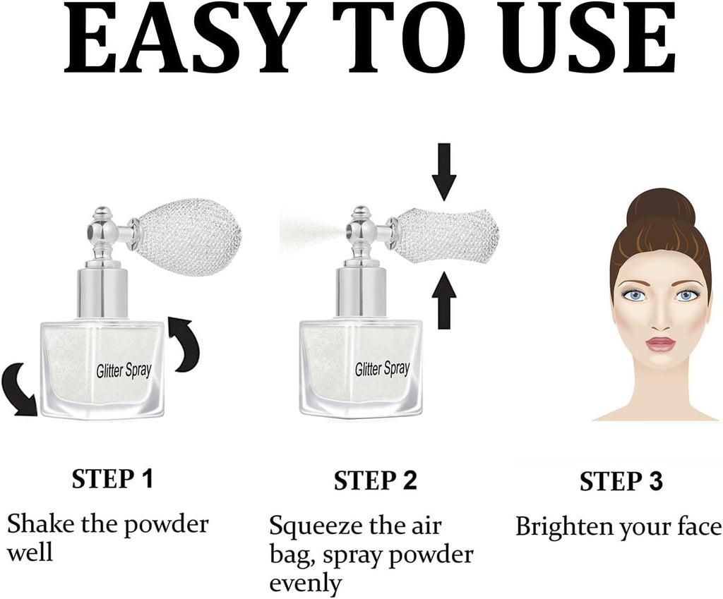 Shimmering Spray Powder Sparkle Powder, Body Glitter Face High Gloss Spray Highlighter Loose Makeup for Women Hair Nails Makeup (7#Pearl White)