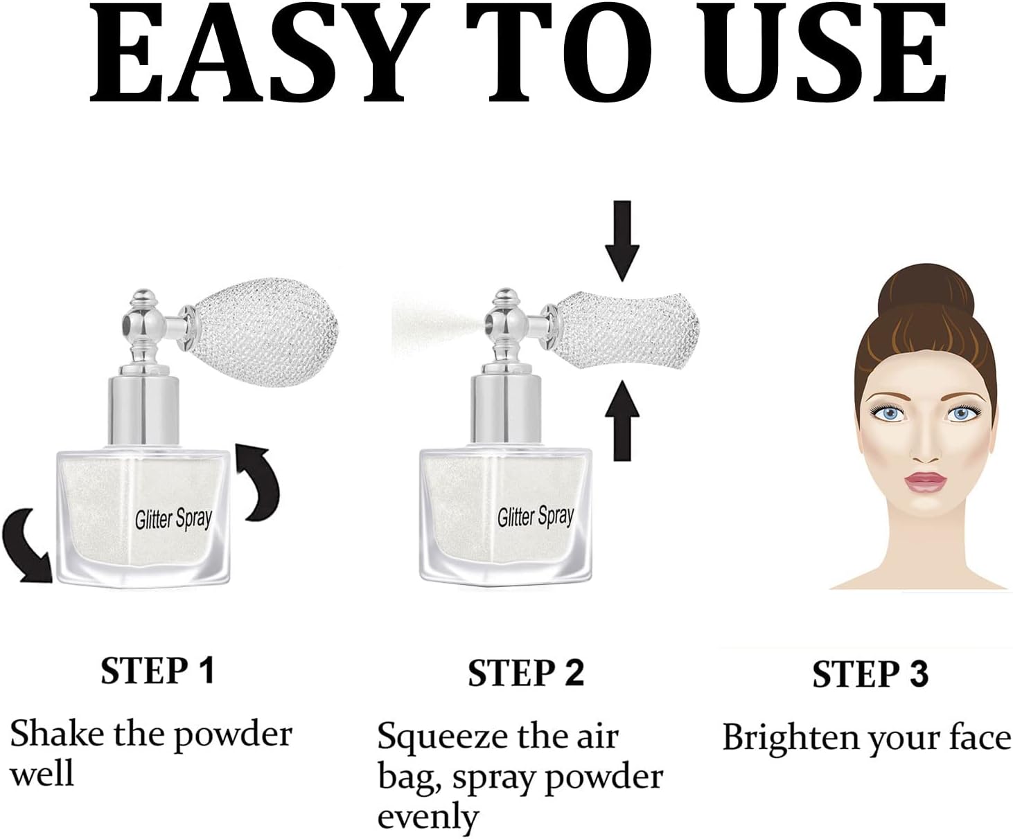 Shimmering Spray Powder Sparkle Powder, Body Glitter Face High Gloss Spray Highlighter Loose Makeup for Women Hair Nails Makeup (7#Pearl White)