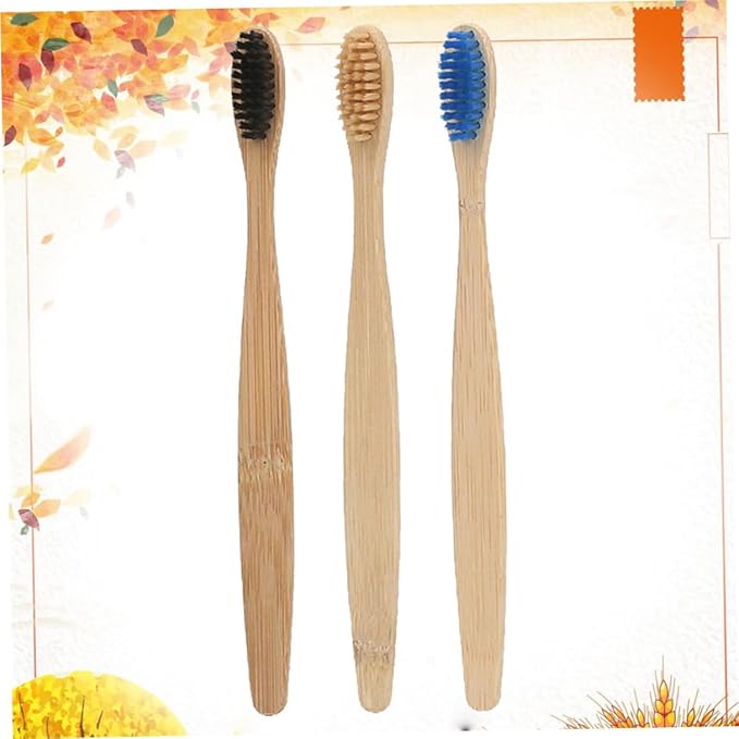 3pcs Natural Toothbrush with Soft Biodegradable Bristles for Adults Handle Gentle Sensitive Gums Sustainable Oral Care Kit