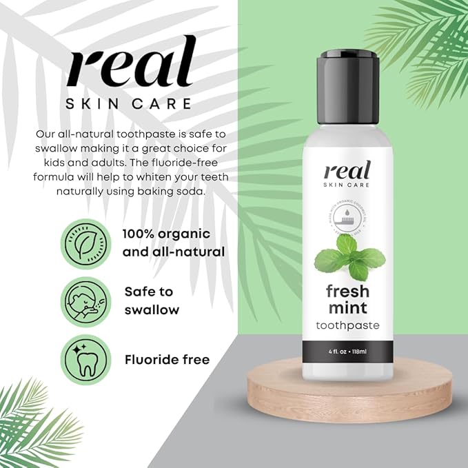 Real Skin Care Coconut Toothpaste | Handmade in The USA | Fresh Mint | All Natural Organic Fluoride Free for Healthy Smiles | Flavored for Adults & Kids With Essential Oils