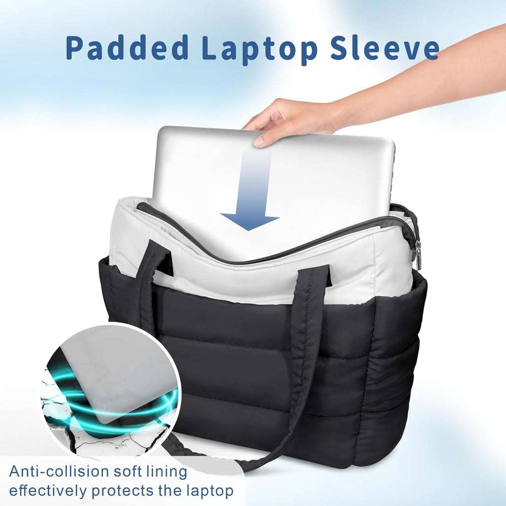 TOPDesign Puffer Tote Bag for Women, Lightweight Puffy Handbag with Compartments, Quilted Shoulder Bag for Work, Travel, Gym