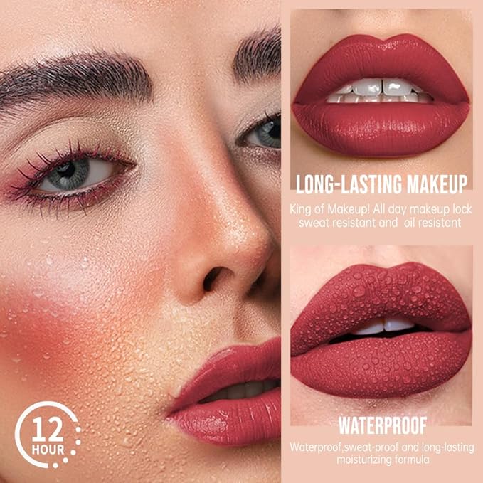 Matte Lip Stain – High Pigment Non-Transfer Matte Liquid Lipstick, Long-Lasting Waterproof Smudge-Proof Lip Color, Lightweight Comfortable Velvet Finish Lip Tint 01#（10PCS）