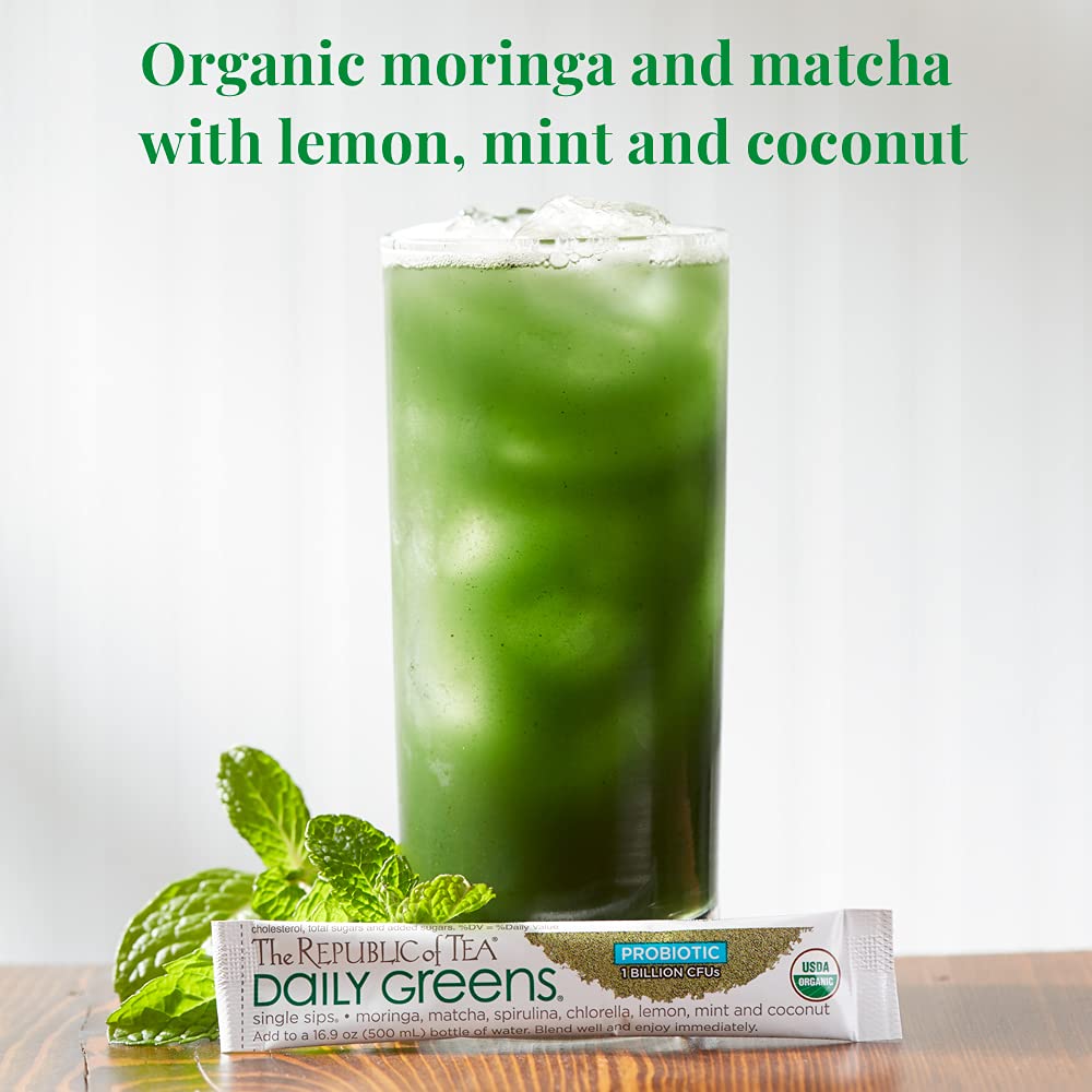 The Republic of Tea Organic Detox Greens Single Sips, 50 Single Sips, Matcha Coconut Lemon Mint
