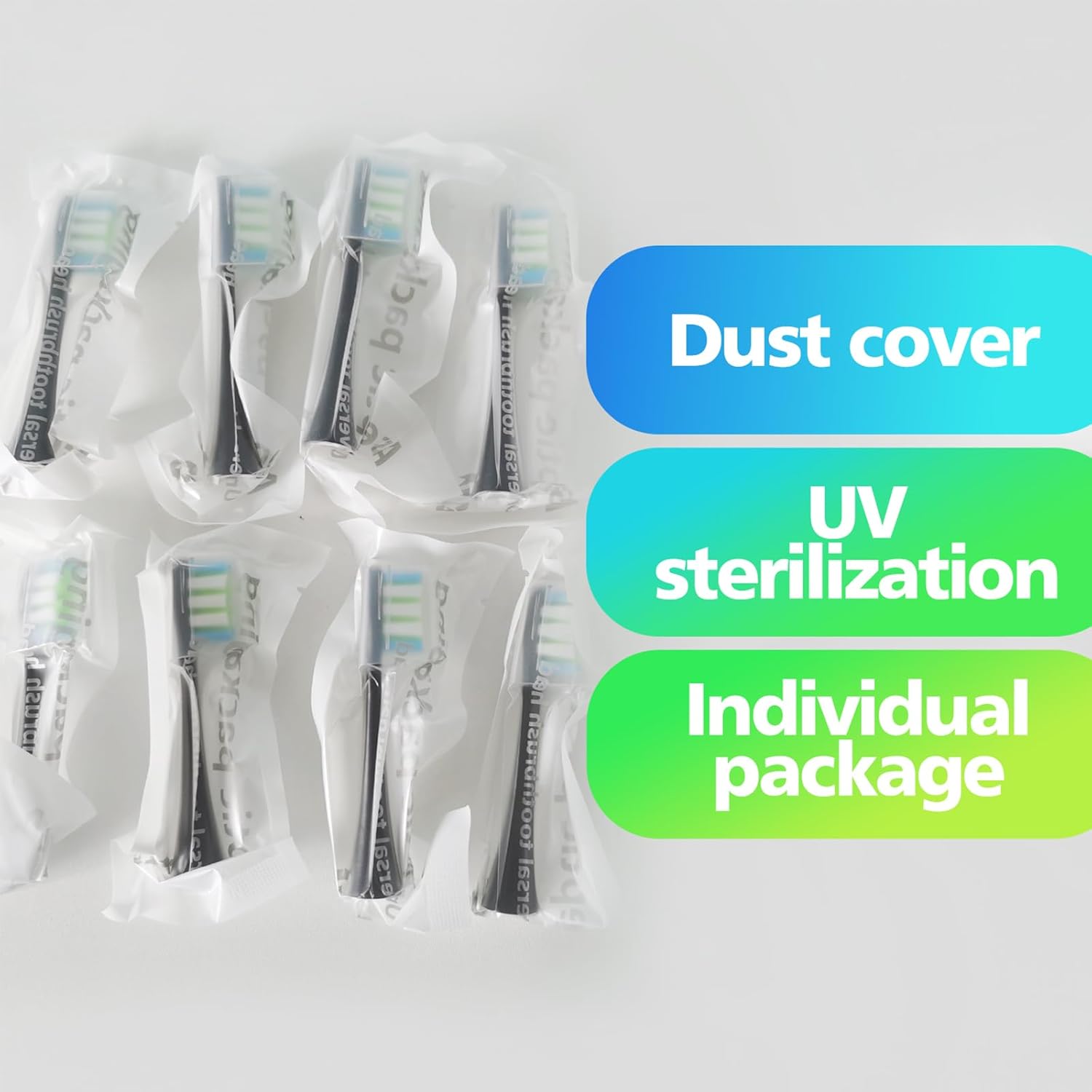 GTHUNDER 8Pcs Electric Toothbrush Heads Suitable for Oclean.with Hygienic Caps,Vacuum-Packed.Fits Adapted for All Oclean Models x pro Elite, X, X Pro,Flow,F1,Air 2(Black)