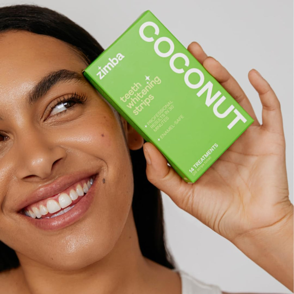 Zimba Peppermint & Coconut Teeth Whitening Strips for Teeth Sensitive, White Strips for Teeth Whitening, Teeth Whitener Stain Remover 28 White Strips Included Per Pack, 2 Pack (14 Day Treatment)