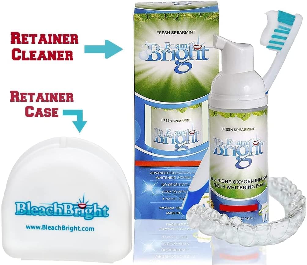 Retainer Cleaner & Aligner Cleaner FoamBright, Great for Invisalign, Teeth Whitening Foam, Candid, Byte, Denture Whitener Toothpaste & Braces Cleaning Peroxide Free Oral Care Replaces Tablets, Paste