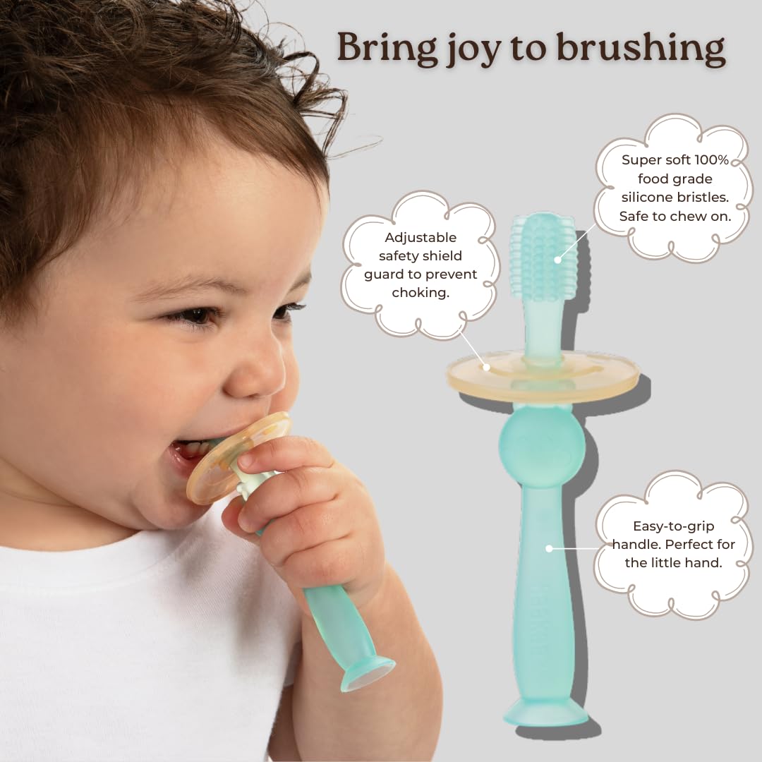 Haakaa 360° Silicone Baby Toothbrush – 100% Soft Food Grade Silicone, BPA-Free, Suction Base, Safe for Babies 6 Months+, Gentle Gum and Teeth Cleaning for Infants, Gum Massager