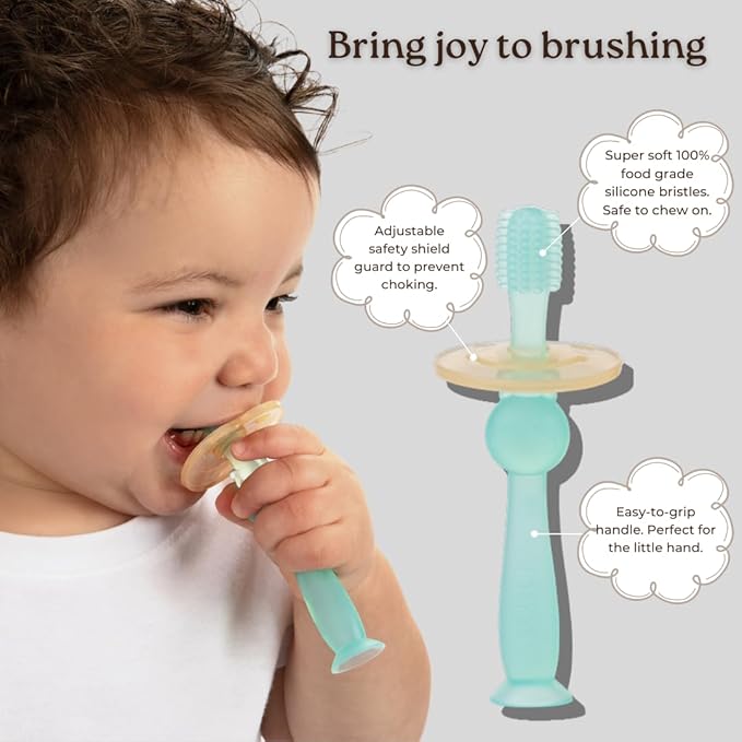 haakaa 360° Silicone Baby Toothbrush for Infants & Toddlers 6 Months+ | BPA-Free First Toothbrush with Soft Bristles & Safety Shield | Gentle Oral Care for Babies | Easy-Grip, Food-Grade Silicone