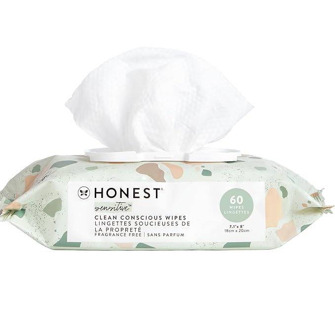 The Honest Company Clean Conscious Multi-Use Wipes Hypoallergenic Unscented for Sensitive Skin Over 99% Water Compostable Plant Based Baby Geo Mood 60 Count