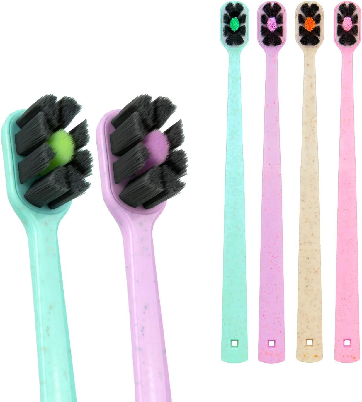 Lindo EcoCare Polishing Toothbrush - Charcoal Infused Bristles & Biodegradable Handle, for Sensitive Gums and Teeth, 12000+ Ultra Fine Charcoal Infused Bristles, Soft and Gentle, Pack of 4 (Pink)