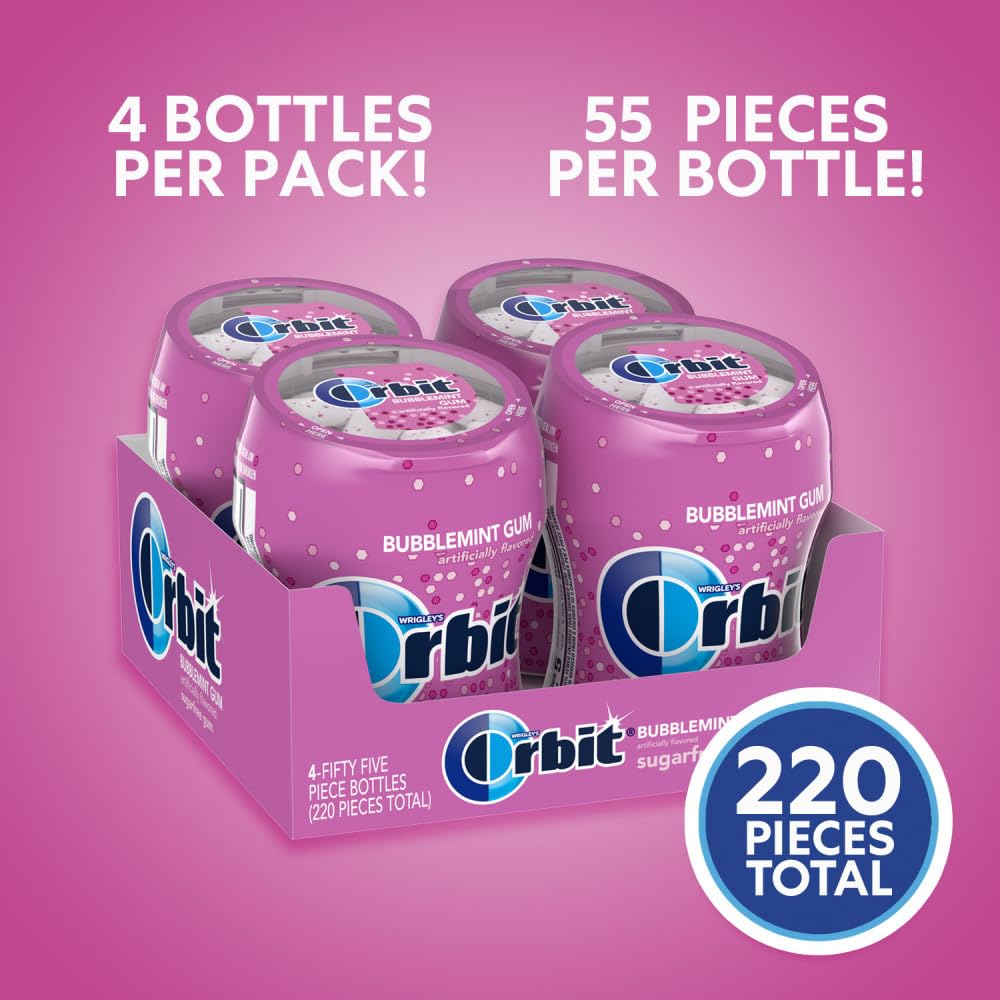 ORBIT Bubblemint Sugar Free Chewing Gum Bulk Pack, 55 Piece Bottle (4 Pack)