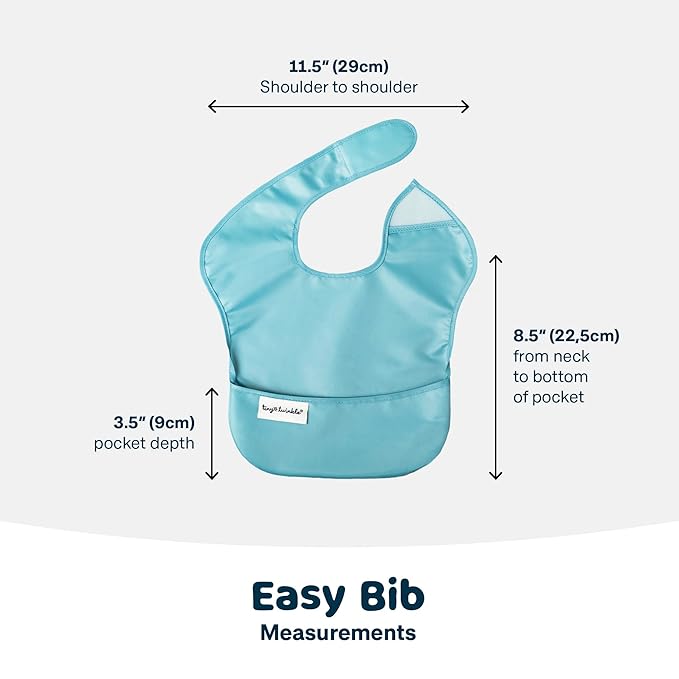 Tiny Twinkle Mess-Proof Baby Bibs for Eating | Waterproof, Wipeable Toddler Bibs with Catch-All Pocket | Feeding Bibs for Girls & Boys(3 Pack,Slate, Olive)