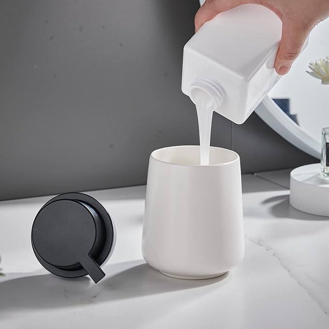 12Oz Foaming Hand Soap Dispenser - White Foam Soap Dispenser Bathroom with Easy-to-Press Pump, Modern Refillable Liquid Lotion Hand Soap Dispenser, Ceramic Dish Soap Dispenser for Kitchen