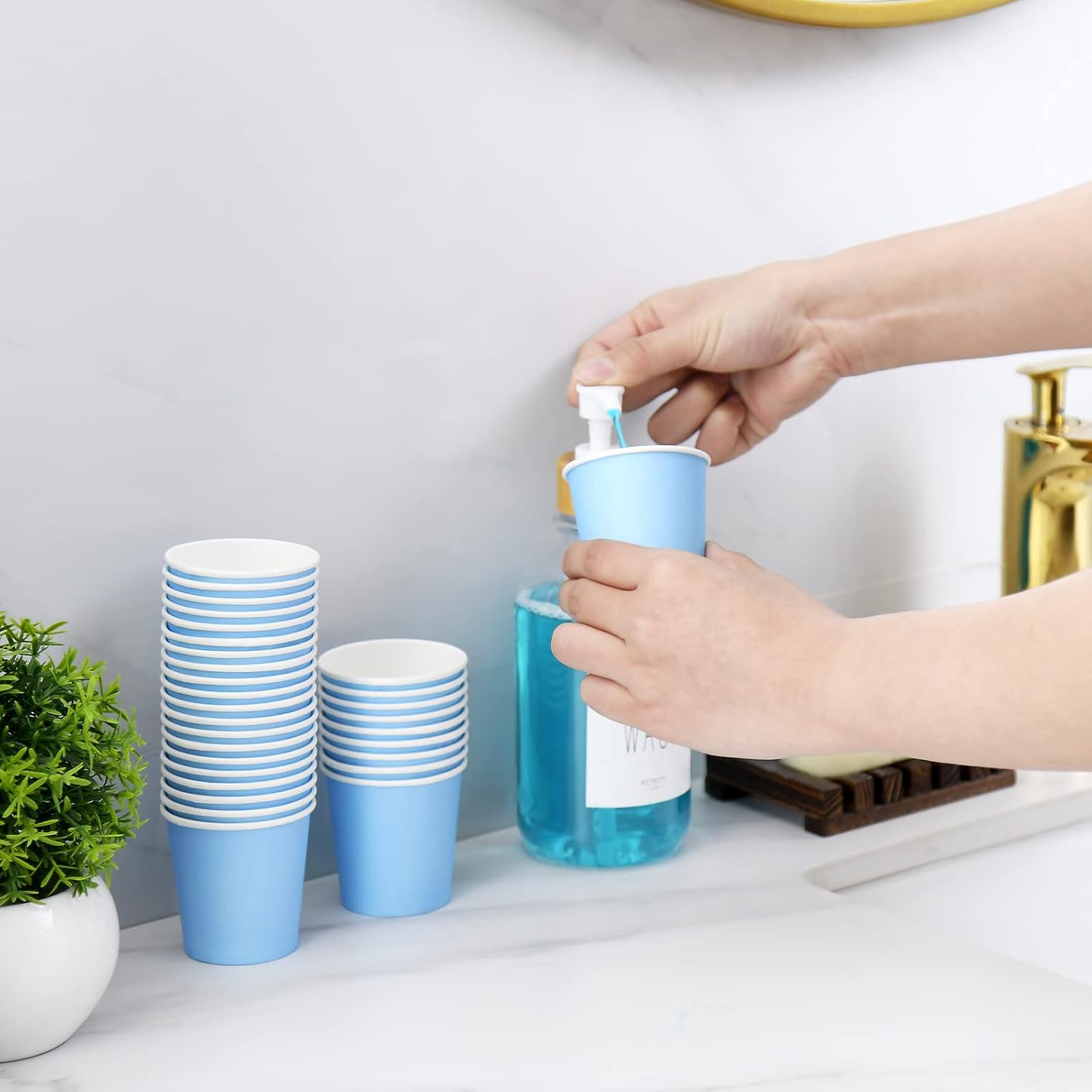 VITVITI 30 PACK Bathroom Mouthwash Cups, Disposable 3.7 OZ Coffee Paper Cup, Small Cup for Mouth Wash/Hot Cold Beverages Liquid/Tea, Blue