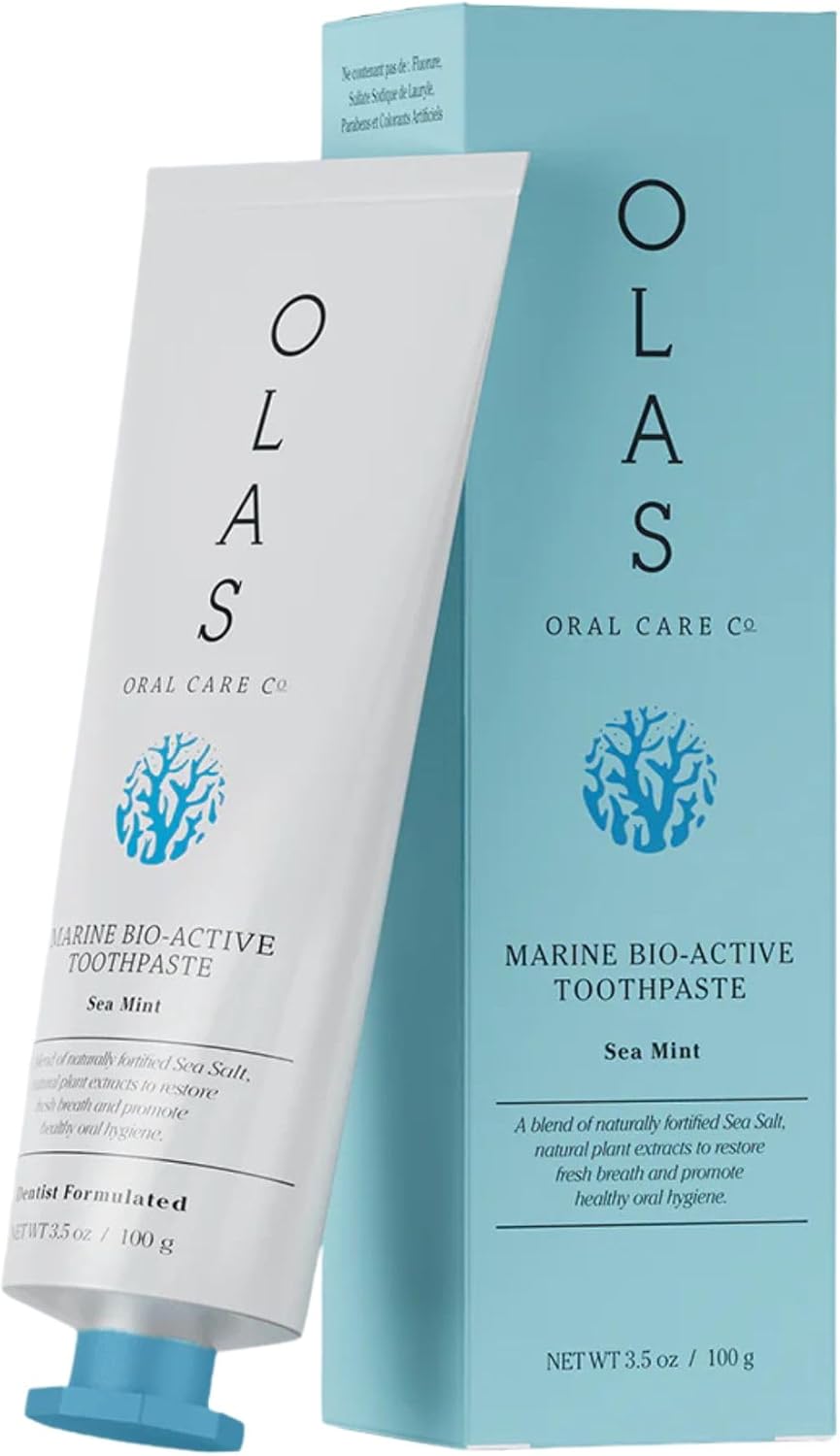 OLAS Marine Sea Mint Bio-Active Toothpaste - Fluoride Free Toothpaste - Promote a Healthy Oral Microbiome & Natural Fresh Breath - SLS Free & Dentist Formulated (3.5oz)