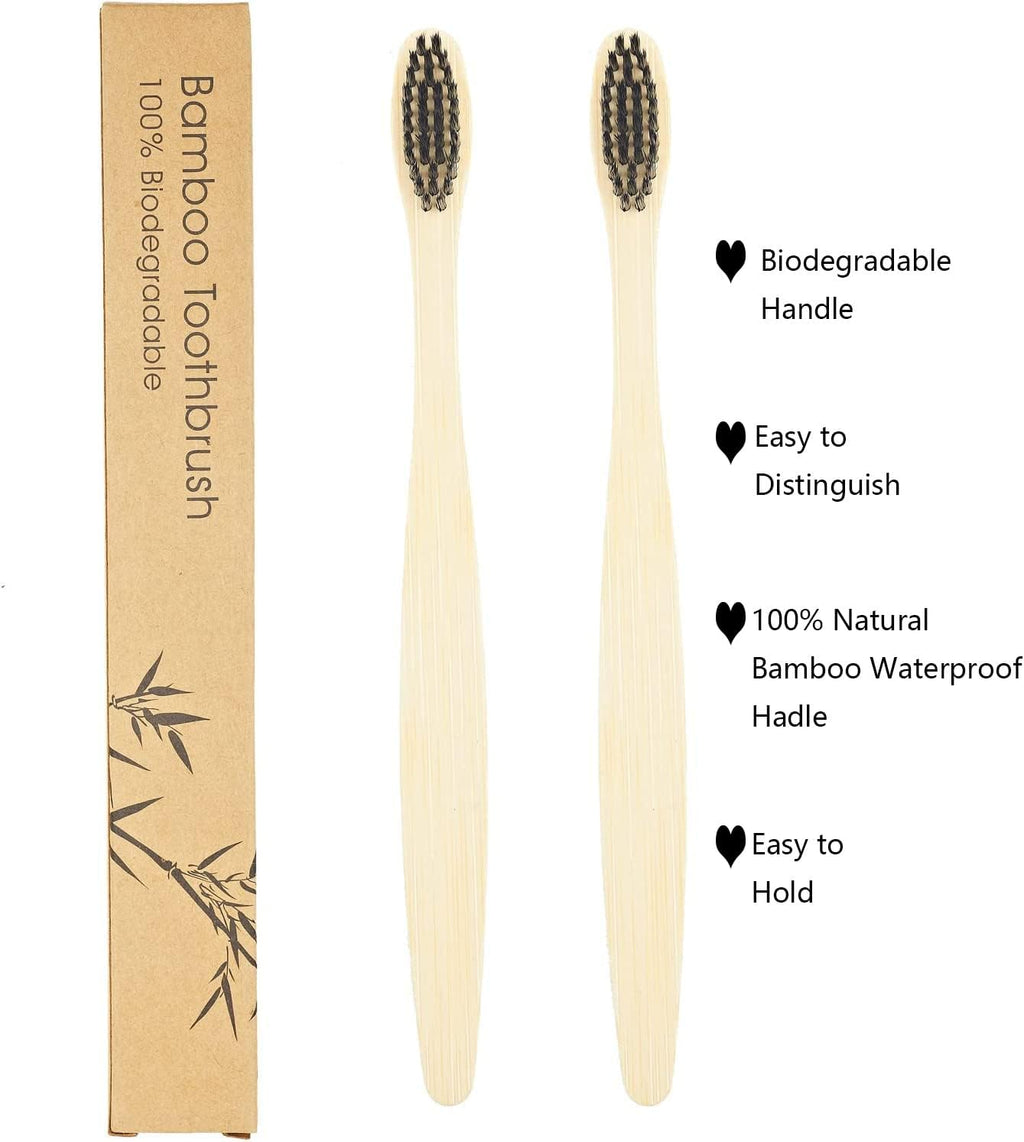 SEVENHEAD 10 PCS Bamboo Toothbrushes Soft Bristles Wooden Toothbrushes for Adult, Natural Biodegradable BPA Free Eco Friendly Toothbrushes Black White