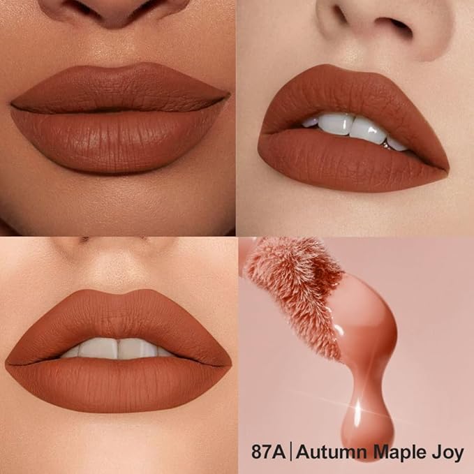 Matte Velvet Lip Stain, Long-Lasting Lip Tint, Waterproof Non-Sticky Lip Color, Transfer-Proof Smudge-Proof Lip Stain, Cloud-Like Soft Blurring Texture with Misty Velvet Finish, Autumn Maple-87A