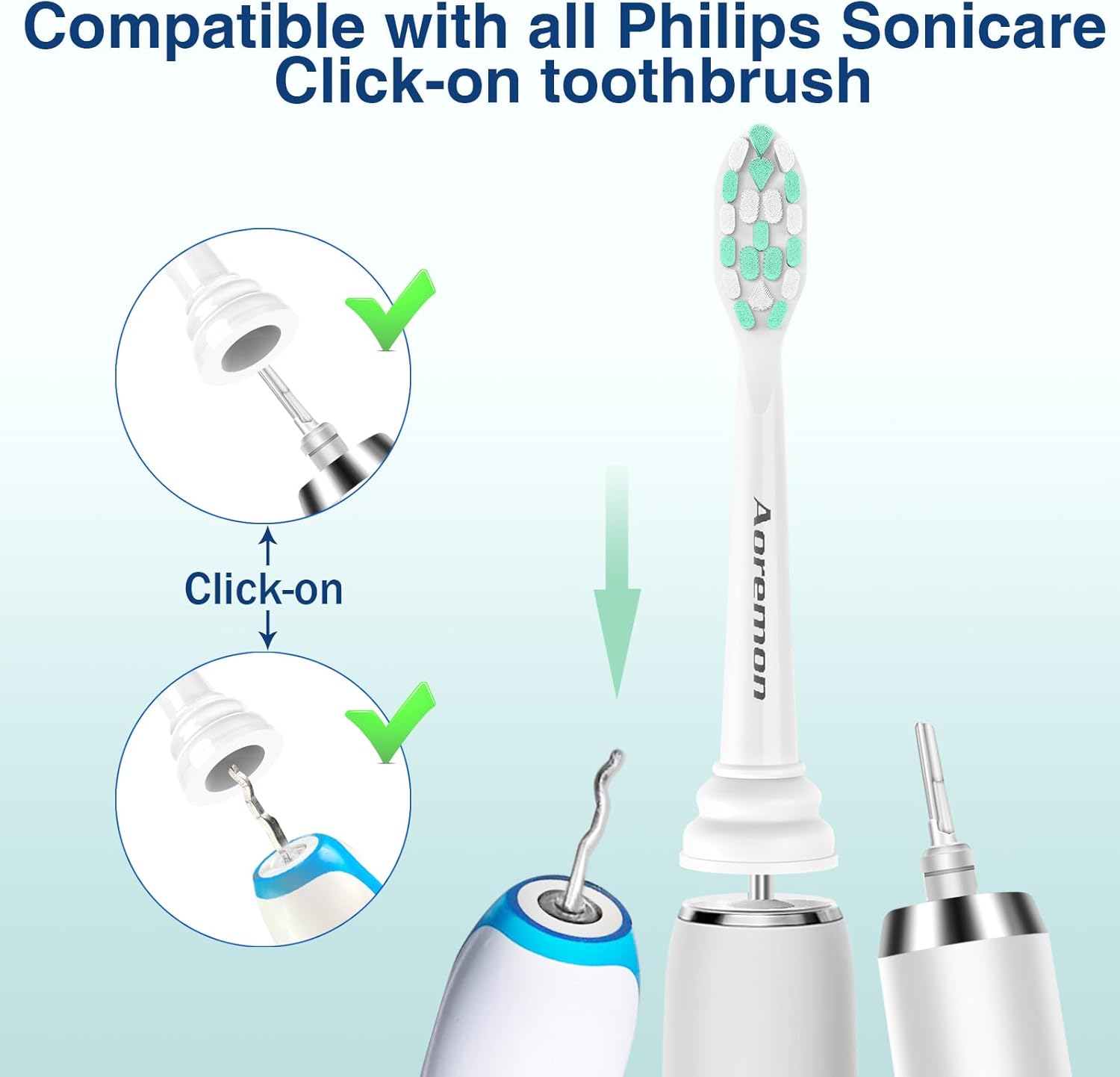 Aoremon Replacement Heads for Philips Sonicare c2 c1 Brush Head Compatible with Phillips Sonicare and More Click-on Electric Toothbrush, 10 Pack