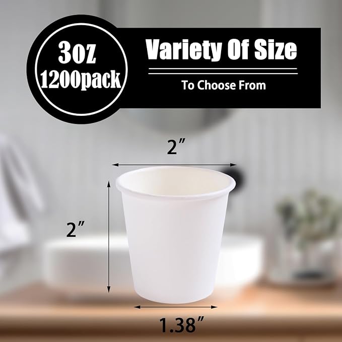 Lamosi 1200 Pack 3 oz Paper Cups for Bathroom, Disposable Small Mouthwash Cup, 3oz Mini Espresso Cups for Travel, Party, Picnics, Home, Applicable to Cup Dispenser