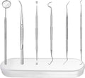 6 Pieces Dental Tools Set, Professional Stainless Steel Dental Hygiene Cleaning Kit with Case, Including Dental Mirror, Plaque Tartar Remover for Teeth, Tweezers, Probe, and Pick Scaler for Oral Care