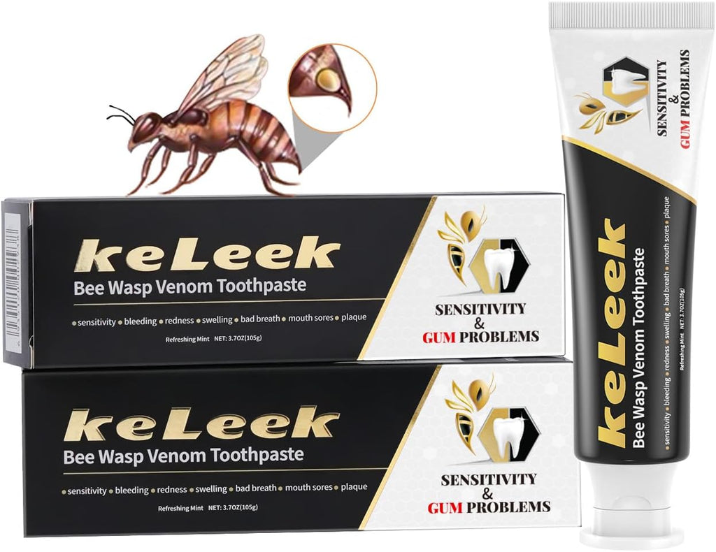 2PCS Bee Wasp Venom Toothpaste for Bleeding Gums,Gingivitis Treatment Repair,Sensitive Teeth,Mouth Sores,Plaque -150 MIN Breath Fresheners - 3.7 OZ(2 Pack)