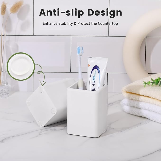 Luxspire Toothbrush Holders, Fast Drying Toothbrush Holders for Bathroom, Diatomite Toothbrush Cups Electric Toothbrush and Toothpaste Holder for Bathroom Countertop, Light Gray