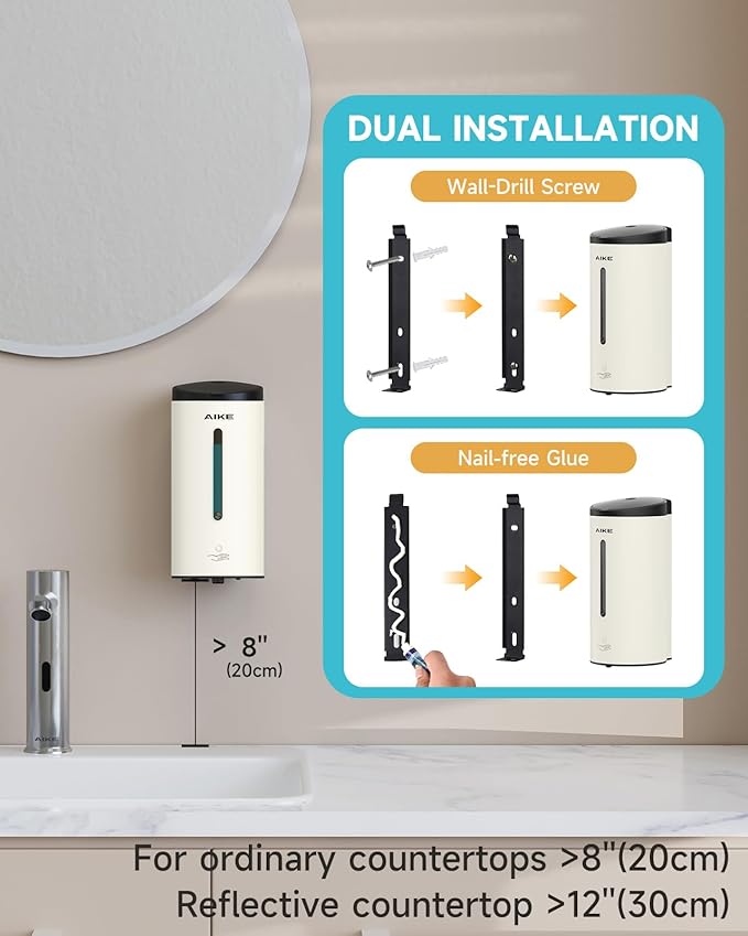 AIKE Wall Mount Automatic Foam Soap Dispenser 25 OZ Commercial Large Capacity Stainless Steel Model AK1205FA(Matte White)