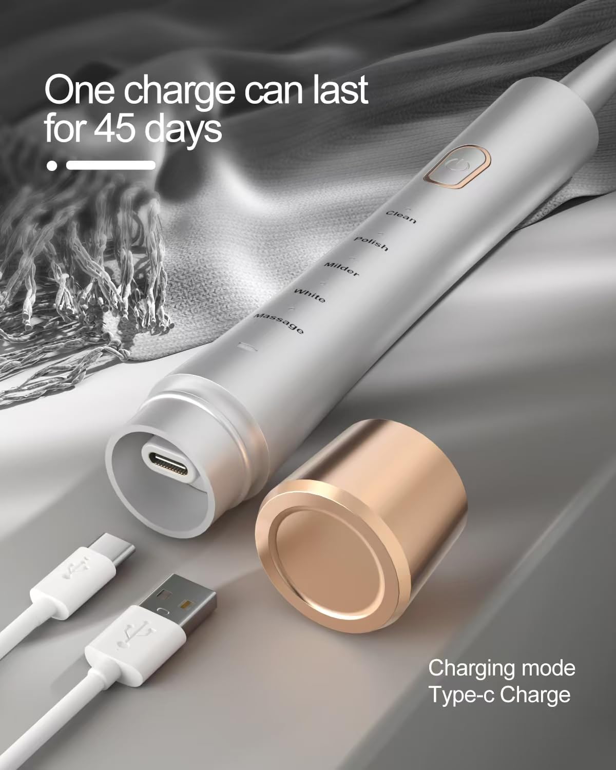 High Vibration Sonic Electric Toothbrush for Adults with 2 Minutes Smart Timer, Fast Charge Lasts Long, 5 Optional Modes, 8 Replacement Brush Heads Ultra Whitening, White