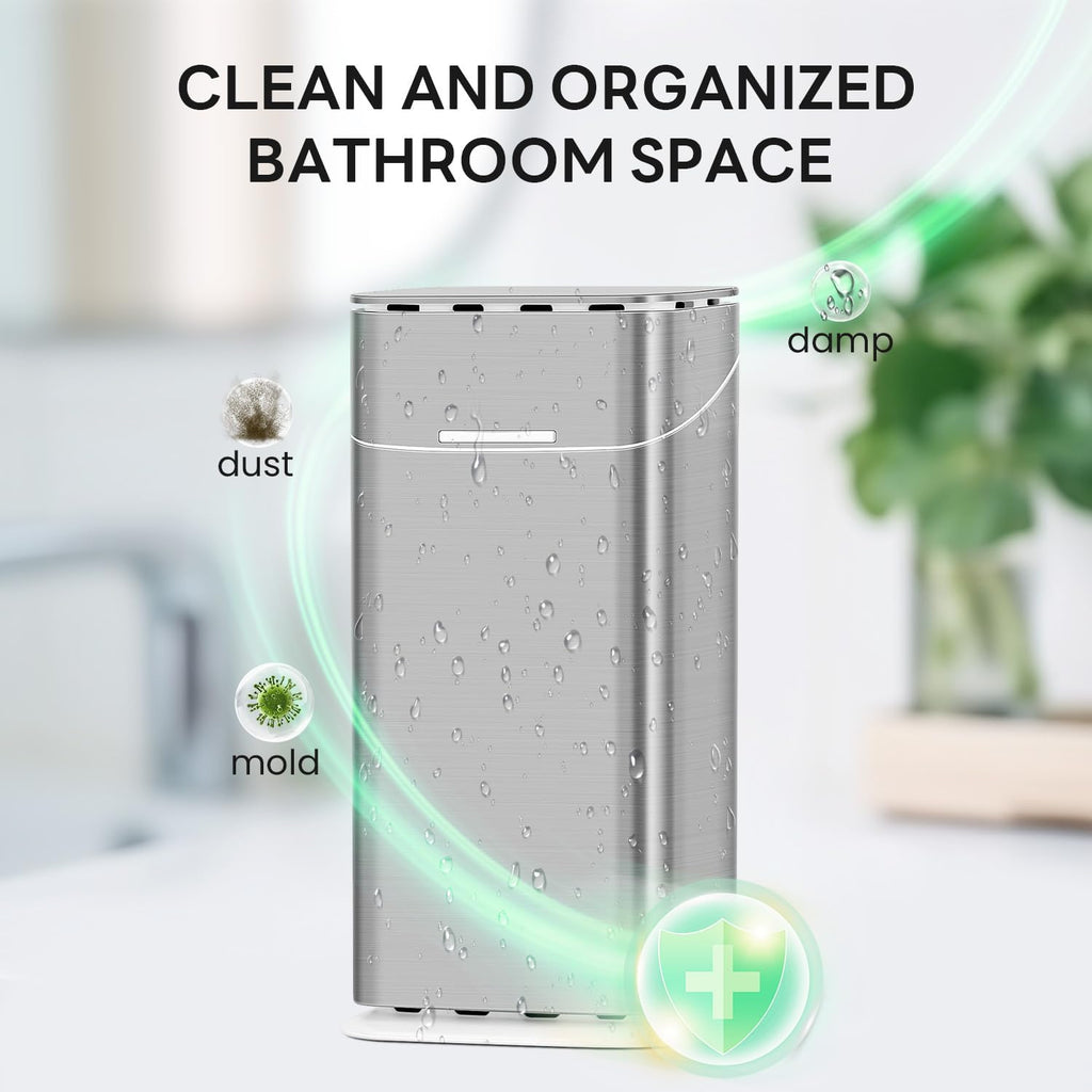 Toothbrush Holders with Cover - Electric Toothbrush Length Less Than 9 inches, 5 Slots Tooth Brush Holder for Bathroom, Detachable Toothpaste Holder Bathroom Organizers with Drainage, Silver