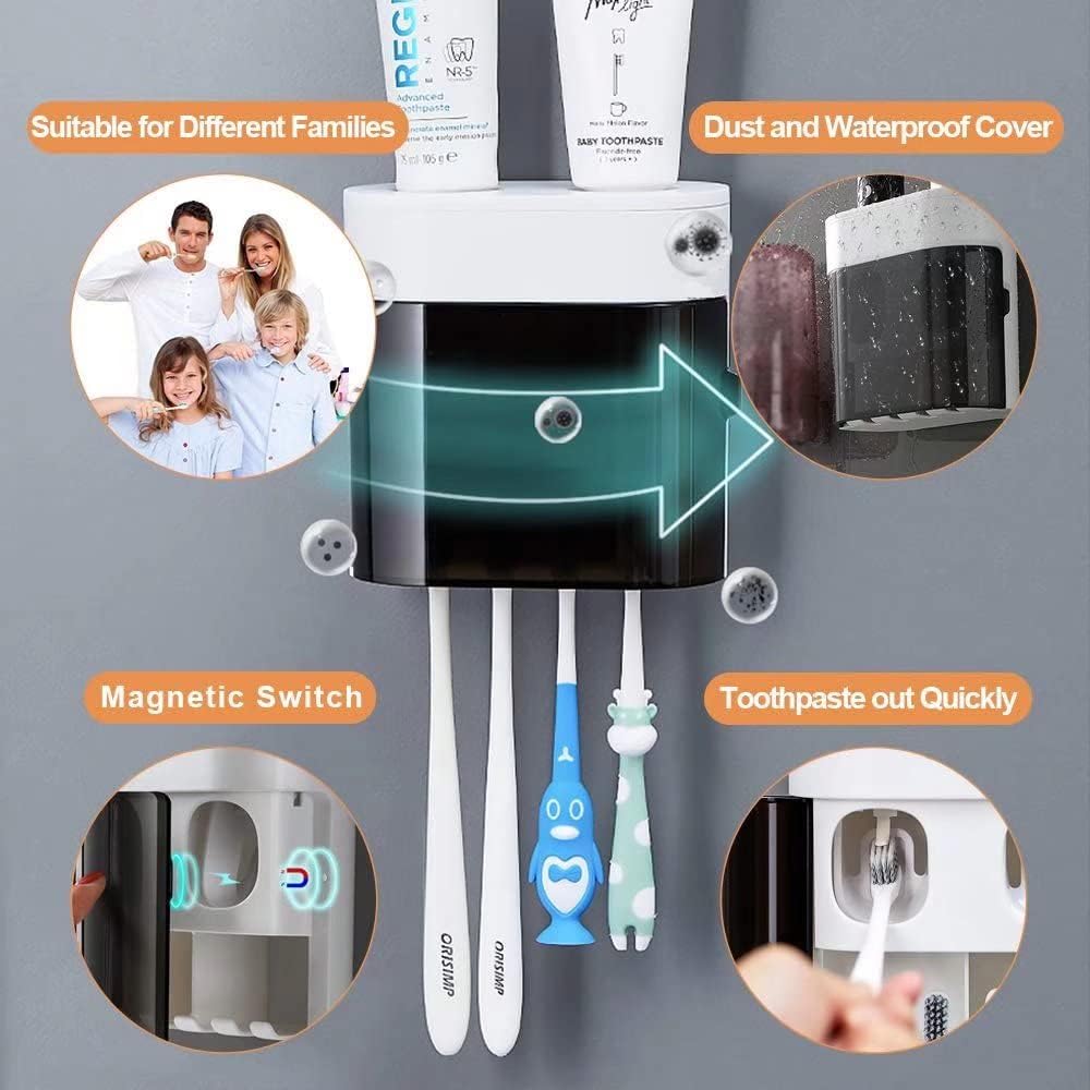 StAider Wall-Mounted Toothbrush Holder-Electric Toothbrush Holder with Two Toothpaste squeezers and Toothbrush Storage Box. Automatic Toothpaste Dispenser with dust Cover, Suitable for Bathroom, White