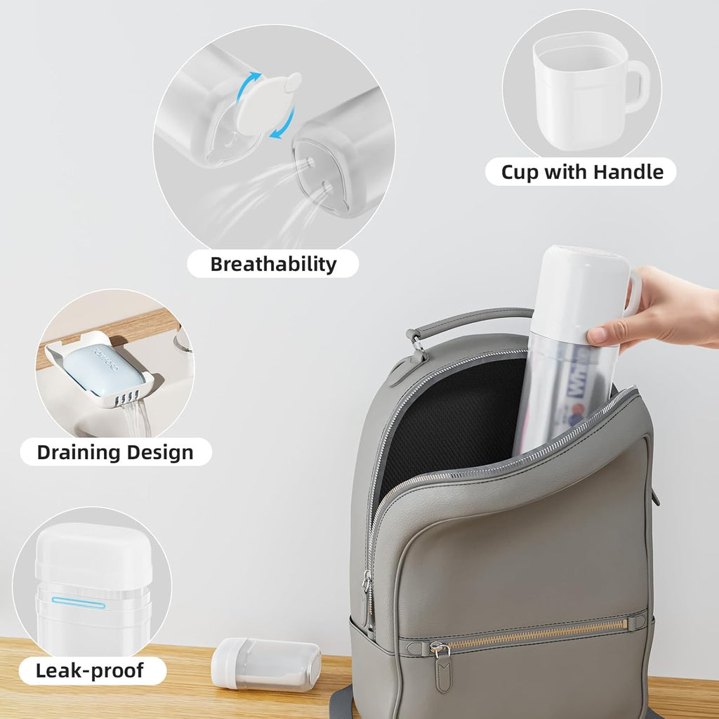 VITVITI Travel Soap Case Container, Portable Toothbrush Travel Case Dish Tray, Toothpaste Traveling Toothbrush Holder Set with Cup for Trip/Bathroom/Camping, White