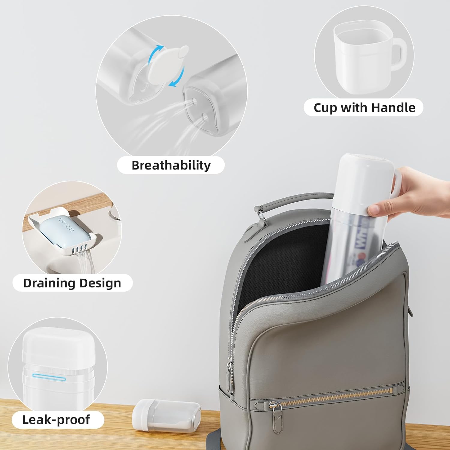 VITVITI Travel Soap Case Container, Portable Toothbrush Travel Case Dish Tray, Toothpaste Traveling Toothbrush Holder Set with Cup for Trip/Bathroom/Camping, White