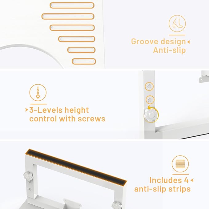 Bamboo Toilet Stool Foldable White, 7 in, 8 in Or 9 in Adjustable Height Pooping Stool Potty for Adults Kids, Sturdy Poop Step Stool for Bathroom, Non-Slip, Improve Squatting Posture, 500 lbs Capacity