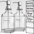 GLADPURE Soap Dispenser - 2 Pack, 18 Oz Antique Design Thick Glass Hand Soap Dispensers; with 304 Rust Proof Stainless Steel Pump, 6Pcs Clear Stickers, for Kitchen, Bathroom - Silver