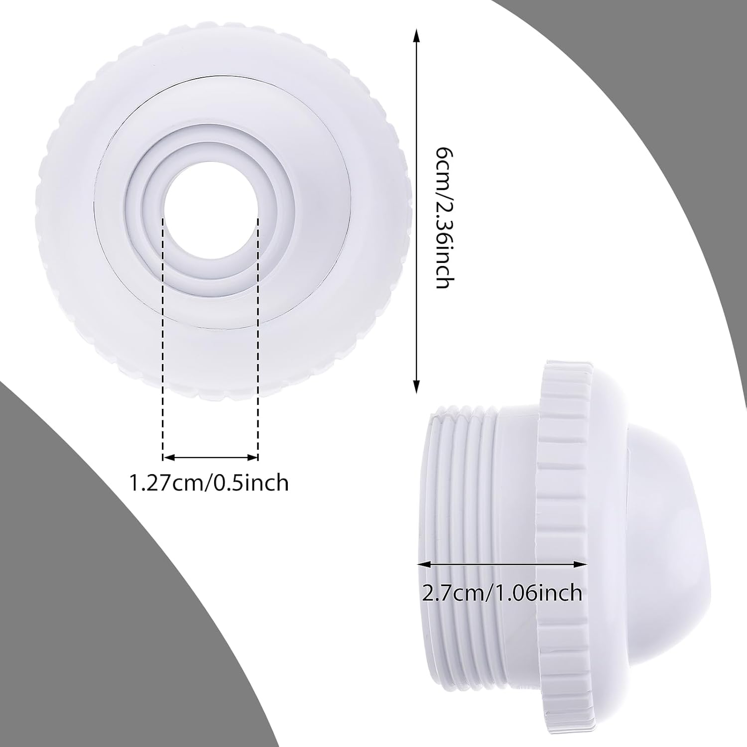 2 Pieces Pool Jet Nozzles, 1/2" Directional Flow Eyeball Inlet Jet, Swimming Pool Return Jet Replacement Parts Fittings Spa with 1-1/2 Inch MIP Thread Pool Accessories for Cleaning White 0.5"