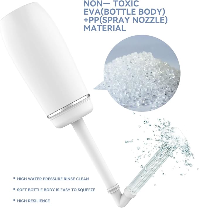 Portable Bidet for Travel Friendly Handheld Personal Peri Bottle 400ml Convenient Leakproof Design Personal Hygiene Cleaning (White, 400ml)