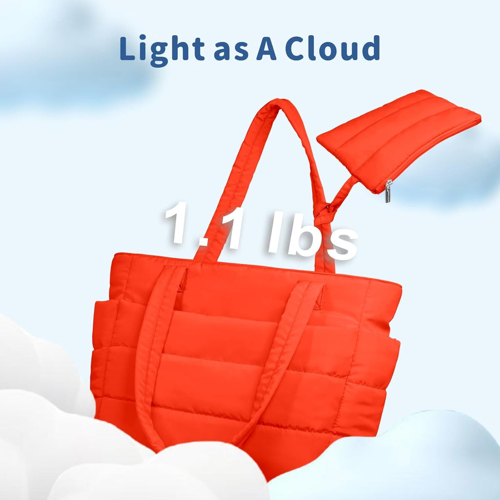 TOPDesign Puffer Tote Bag for Women, Lightweight Puffy Handbag with Compartments, Quilted Shoulder Bag for Work, Travel, Gym