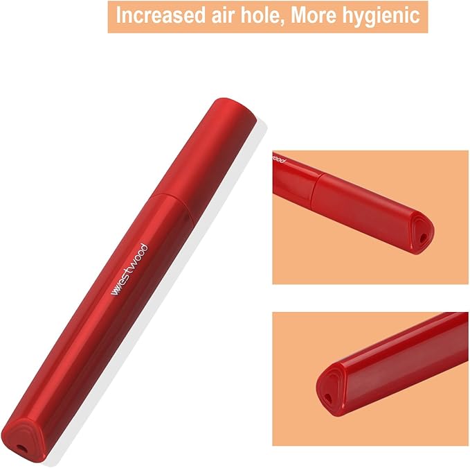 Portable Travel Toothbrush Case, Plastic Container Toothbrush Holder Brushes Box Breathable Design with Air Hole More Hygienic Toothbrush Tube for Home Daily Business Office (Red)