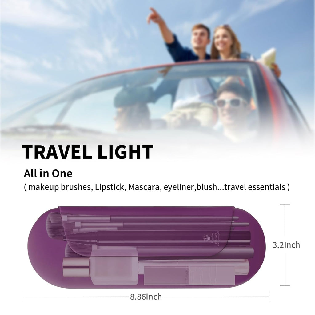 Silicone Makeup Brush Holder Travel Cosmetic Bag：Soft Portable Cosmetic Face Brushes Holder with Upgrade Anti-Fall Out Magnetic Closure, Large Travel Makeup Brush Case - Dark Pruple