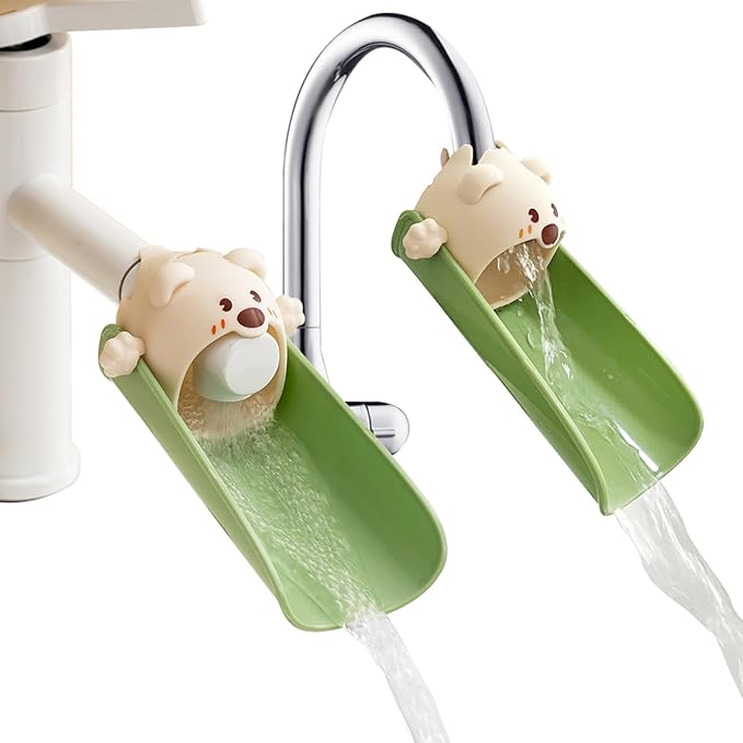 2-Pack Beige Faucet Extender for Toddlers & Kids, Child-Safe Silicone Sink Adapter with Visual Temp Alert, Fits Standard/Gooseneck Faucets - Bathroom, Kitchen, Bathtub