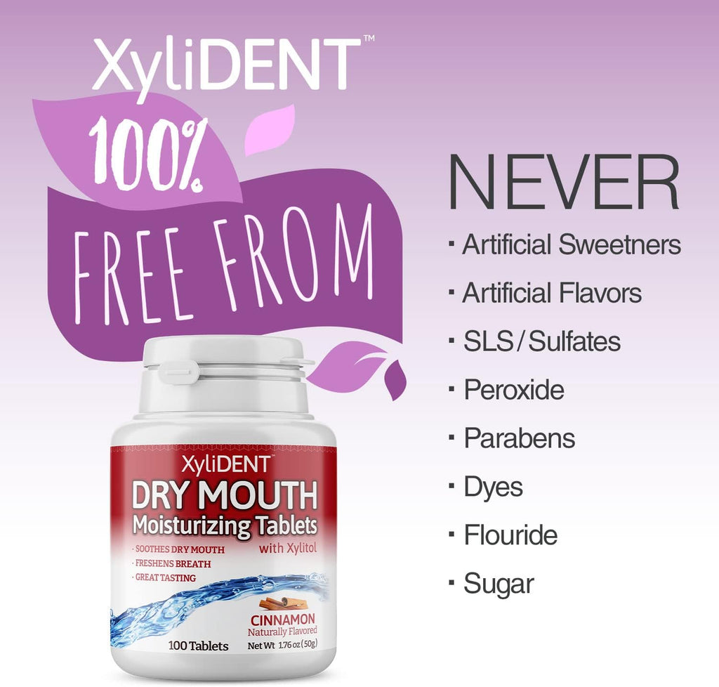 Nature's Stance XyliDENT Xylitol Tablets for Dry Mouth Relief - Stimulates Saliva, Freshens Breath, Reduces Acid Production, Fast Acting Relief, 100 Count (Cinnamon)