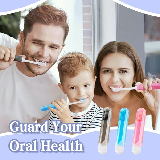 Travel Toothbrush 3Pcs Travel Toothbrush Set Mini Toothbrushes Soft Portable Toothbrushes Travels with Tooth Brush Cover Small Folding Toothbrush Individually Wrapped for Travels Black Blue Pink