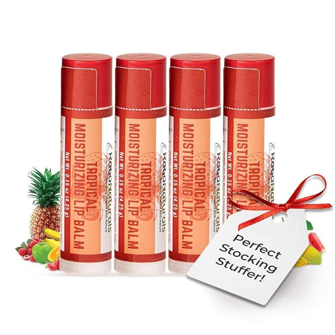 RaGaNaturals All Natural Tropical Moisturizing Lip Balm, Nourishing Lip Care For All Day Hydration, 100% Natural, Handmade with Love in USA, SuperFruit - Berries, Mango, Grapefruit (4 Pack)