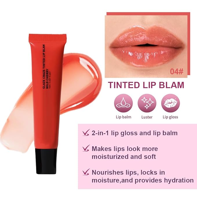 Light Gloss Tinted Buttery Lip Balm – Hydrating Lip Care with Nourishing Oils for Women’s Dry Lips, Natural Tint & Soft Gloss, Lip Plumper Moisture & Light Lip Stain Finish, Vegan 1Pc-#04 Orange-Pink