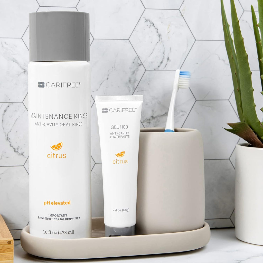 CariFree Maintenance & Prevention Kit, Citrus, Anti-Cavity Fluoride Toothpaste & Mouthwash Freshens Breath and Moistens Mouth, Dentist Recommended for Oral Care (6 Piece Set)